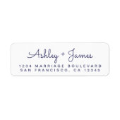 Navy Blue Script Names Wedding Rücksendeadresse (Vorne)