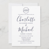 Navy Blue Script Nautical Knot Foto Hochzeit Einladung (Vorderseite)