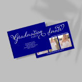 Navy Blue Script Photo Collage Graduation Card Einladung