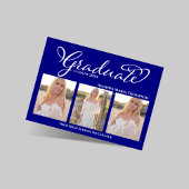 Navy Blue Script Photo Collage Graduation Card Einladung