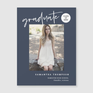 Navy Blue Script School Graduate Foto Magnet