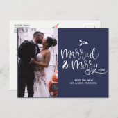 Navy Blue Script Verheiratet und Frohe Weihnachten (Vorne/Hinten)