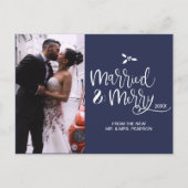 Navy Blue Script Verheiratet und Frohe Weihnachten (Vorderseite)