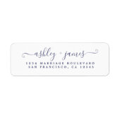 Navy Blue Script White Wedding Rücksendeadresse (Vorne)