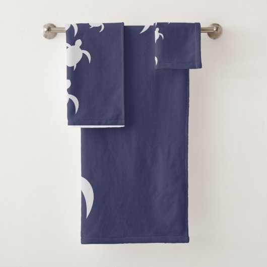 Navy Blue Sea Turtle Bathroom Hand Towel  Badhandtuch Set (Insitu)