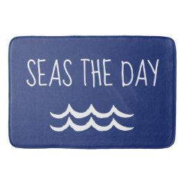 Navy Blue Seas the Day Waves Nautic Badematte