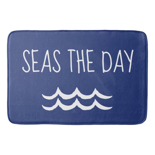 Navy Blue Seas the Day Waves Nautic Badematte (Vorderseite)