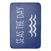 Navy Blue Seas the Day Waves Nautic Badematte (Vorderseite Vertikal)