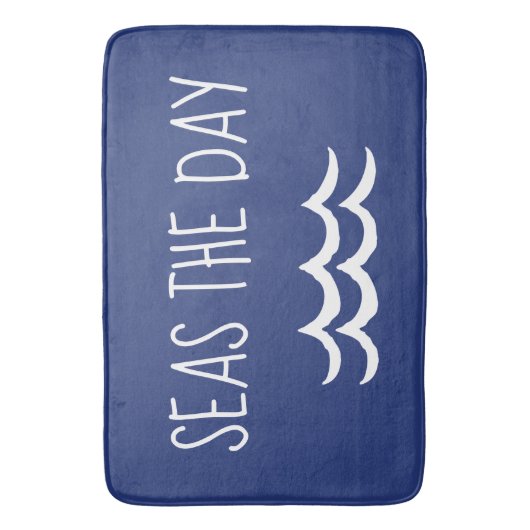 Navy Blue Seas the Day Waves Nautic Badematte (Vorderseite Vertikal)