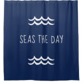 Navy Blue Seas the Day Waves Nautic Duschvorhang (Vorderseite)