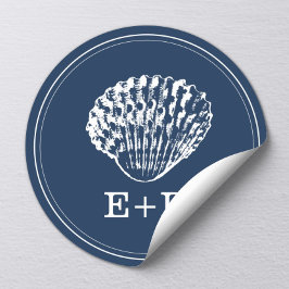 Navy Blue Seashell Beach Wedding Favor Runder Aufkleber