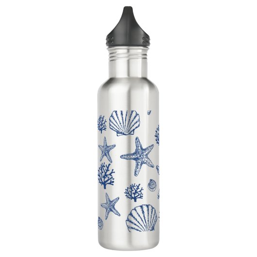 Navy Blue Seashell Muster Edelstahlflasche (Links)