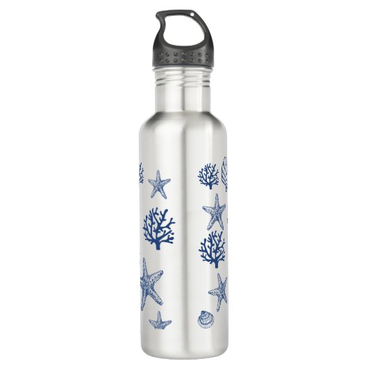 Navy Blue Seashell Muster Edelstahlflasche (Rückseite)