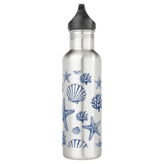 Navy Blue Seashell Muster Edelstahlflasche (Rechts)
