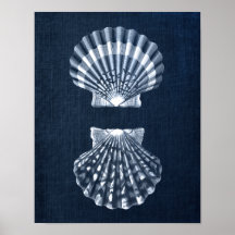 Navy Blue Seashell Print no 9 Beach Wall Deco