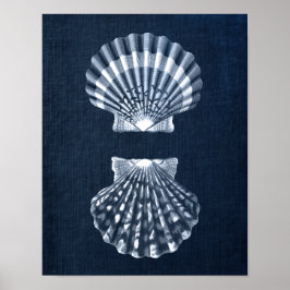 Navy Blue Seashell Print no 9 Beach Wall Deco Poster