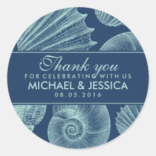Navy Blue Seashell Wedding Vielen Dank, Ihr Sticke Runder Aufkleber