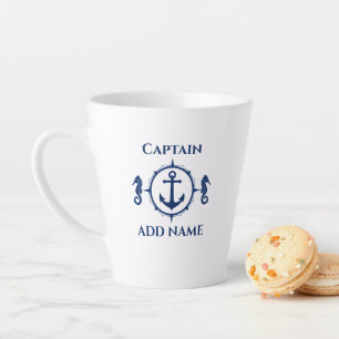 Navy Blue Seepferd & Anchor Name oder Schiff 2 Sie Milchtasse