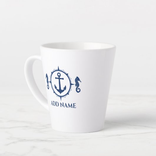 Navy Blue Seepferd & Ankername 2 Seite Milchtasse (Linke Ecke)