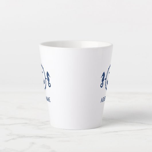 Navy Blue Seepferd & Ankername 2 Seite Milchtasse (Vorderseite)