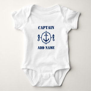Navy Blue Seepferd Boat Anchor & Baby Name/Rank Strampler