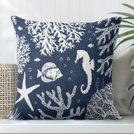 Navy Blue Seepferd Throw Kissen