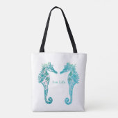 Navy Blue Seepferds Sea Life Art zeichne Tasche (Rückseite)