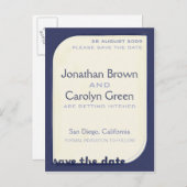 Navy Blue Shapeform Save the Date Ankündigungspostkarte (Vorne/Hinten)