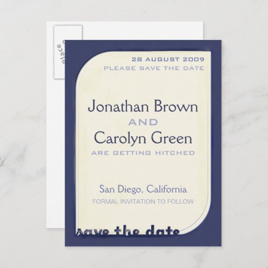 Navy Blue Shapeform Save the Date Ankündigungspostkarte (Vorne/Hinten)