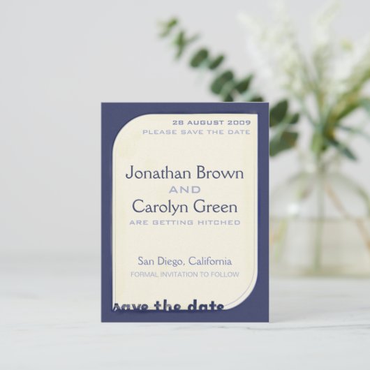 Navy Blue Shapeform Save the Date Ankündigungspostkarte (Stehend Vorderseite)