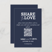 Navy Blue Share Liebe Foto QR Code Hochzeit Begleitkarte (Vorne/Hinten)