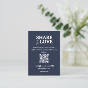 Navy Blue Share Liebe Foto QR Code Hochzeit Mitteilungskarte