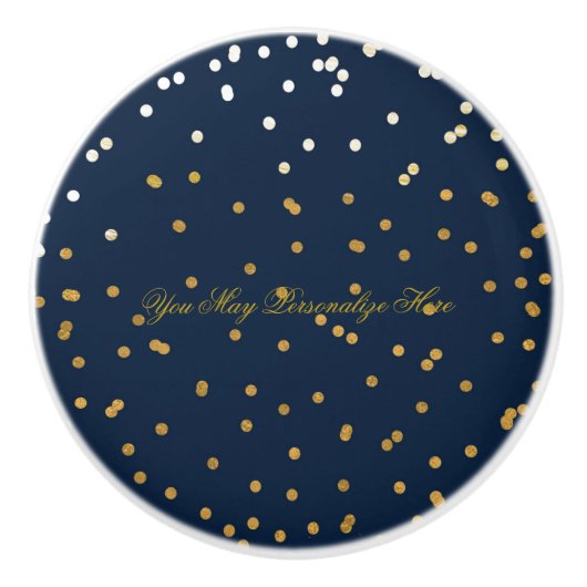 Navy Blue & Shiny Gold Imitate Foil Confetti Dots Keramikknauf (Vorderseite)
