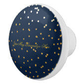 Navy Blue & Shiny Gold Imitate Foil Confetti Dots Keramikknauf (Rechts)