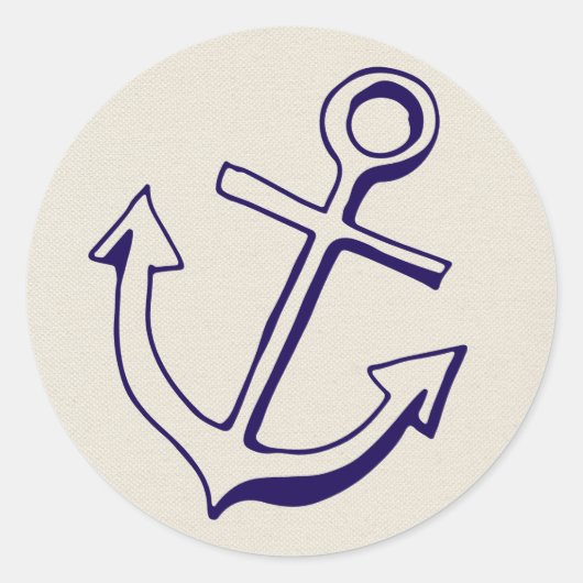 Navy Blue Ship Anchor Nautical Tan Wedding Party Runder Aufkleber (Vorderseite)
