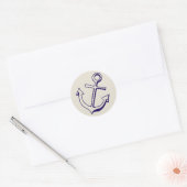 Navy Blue Ship Anchor Nautical Tan Wedding Party Runder Aufkleber (Umschlag)