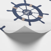 Navy Blue Ship Wheel Nautical Geschenkpapier (Ecke)