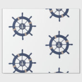 Navy Blue Ship Wheel Nautical Geschenkpapier (Flach)