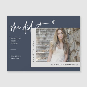 Navy Blue Sie tat es Abschluss Foto Magnet