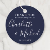 Navy Blue Signature Script Hochzeit Vielen Dank Geschenkanhänger (Vorderseite)