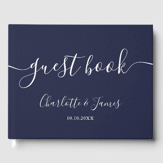 Navy Blue Signature Script Photo Wedding Gästebuch (Vorderseite)