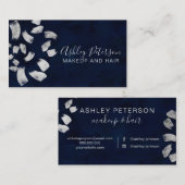 Navy Blue Silber Pinselstriche Make-up Typografie Visitenkarte (Vorne/Hinten)