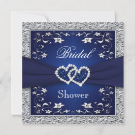 Navy Blue, Silberfloral, Hearts-Brautparty Einladung