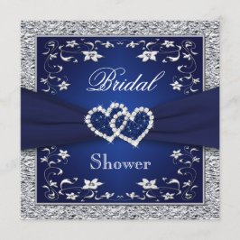 Navy Blue, Silberfloral, Hearts-Brautparty Einladung