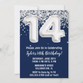 Navy Blue Silver 14. Geburtstagsparty Einladung (Vorderseite)