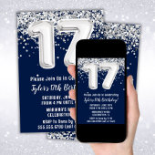 Navy Blue Silver 17. Geburtstagsparty Einladung