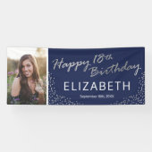 Navy Blue Silver 18. Geburtstag Foto Banner (Horizontal)