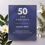 Navy blue silver 50th fabulous birthday invitation<br><div class="desc">A navy blue,  uneven colored background. Decorated with faux silver corners. Personalize and add a name and party details. 

1 sheet = 1 invitation printed edge to edge.</div>