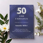 Navy blue silver 50th fabulous birthday invitation einladung<br><div class="desc">A navy blue,  uneven colored background. Decorated with faux silver corners. Personalize and add a name and party details.</div>