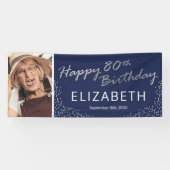 Navy Blue Silver 80. Geburtstagsbild Banner (Horizontal)